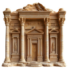 Ancient facade with columns on transparent background