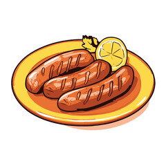 A simple illustration of two grilled sausages 