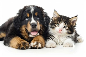 Fototapeta premium Adorable Puppy and Cat Duo