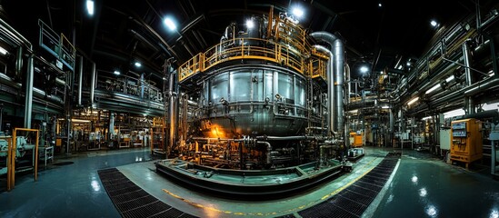 Obraz premium Industrial manufacturing facility with machinery and pipes, showcasing production in action