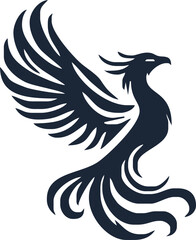 Phoenix. Vector illustration of fire bird in tattoo style. Logo for a sports team or fashionable clothes. Mythical symbol of freedom, rebirth and rising. Phoenix emblem