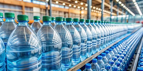 Close-up of Two-Liter Mineral Water Bottles on Supermarket Shelf - Low Angle Dutch Tilt