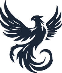 Phoenix. Vector illustration of fire bird in tattoo style. Logo for a sports team or fashionable clothes. Mythical symbol of freedom, rebirth and rising. Phoenix emblem