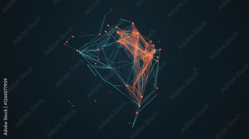 Poster complex network visualization with interconnected nodes and data flow