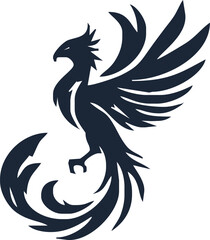 Phoenix. Vector illustration of fire bird in tattoo style. Logo for a sports team or fashionable clothes. Mythical symbol of freedom, rebirth and rising. Phoenix emblem