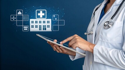 Doctor using advanced tablet technology to enhance healthcare delivery, symbolizing the integration of medical future technology in patient care.