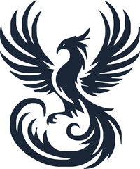 Phoenix. Vector illustration of fire bird in tattoo style. Logo for a sports team or fashionable clothes. Mythical symbol of freedom, rebirth and rising. Phoenix emblem