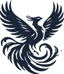 Phoenix. Vector illustration of fire bird in tattoo style. Logo for a sports team or fashionable clothes. Mythical symbol of freedom, rebirth and rising. Phoenix emblem