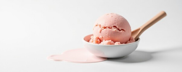 Single gelato scoop on a minimalist white background with a slight shadow, scoop, frozen