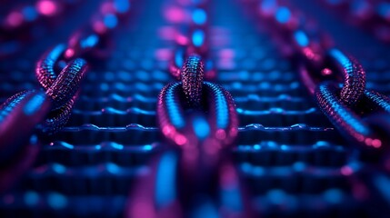 Interlinked chains, digital grid background, cybersecurity concept