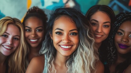 Obraz premium International Women's Day portrait of Beautiful girls of different races. March 8 holiday