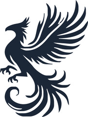 Phoenix. Vector illustration of fire bird in tattoo style. Logo for a sports team or fashionable clothes. Mythical symbol of freedom, rebirth and rising. Phoenix emblem