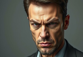 Fototapeta premium Angry male portrait with neutral background