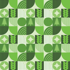 Green geometric mosaic seamless pattern illustration. Eco friendly modern shape texture, geometry collage for eco packaging design concept. minimalist environmental theme background