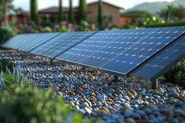 solar panels giving electricity in open area with eco friendly atmosphere