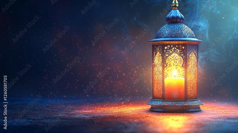 Poster an intricately designed arabic lantern casts a warm and inviting light, creating an enchanting atmos