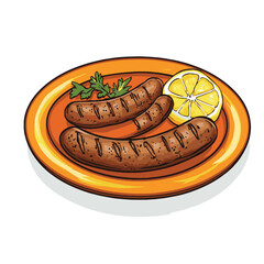 A simple illustration of two grilled sausages 