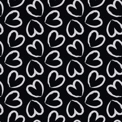 Cute romantic minimalist simple seamless pattern with hand drawn silver ink grunge hearts in outline. Background for Valentines day wedding.	
