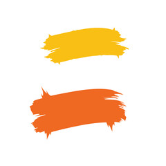 A bold, vibrant orange brush stroke graphic against a white background.