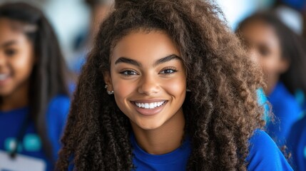 Empowering Young Women Experience the transformative power of a corporate staff training session led by a Smiling female coach or therapist, fostering growth, motivation, and success See engaged