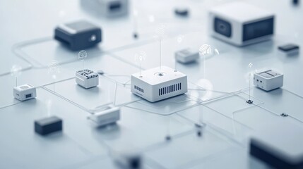 Interconnected IoT devices creating a seamless smart ecosystem isolated on white background symbolizing intelligent automation