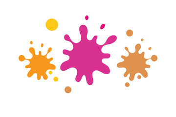 A colorful graphic design featuring various paint splatters in bright, primary colors (red, green, blue, and yellow) against a clean white background.