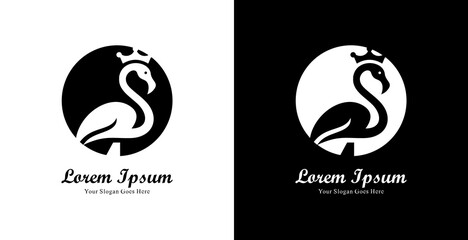 flamingo logo design wearing a crown and combined with a circle © Yohanes