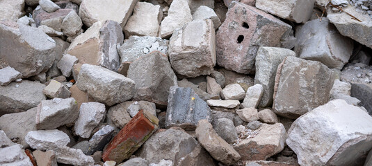 panorama Pieces of concrete, demolition of construction site texture background