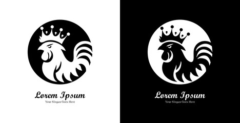 logo design in the form of a chicken wearing a crown and combined with a circle
