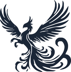 Phoenix. Vector illustration of fire bird in tattoo style. Logo for a sports team or fashionable clothes. Mythical symbol of freedom, rebirth and rising. Phoenix emblem