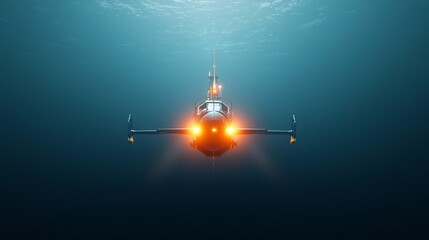 Fototapeta premium Submarine Exploration Underwater Scene with Navigation Lights