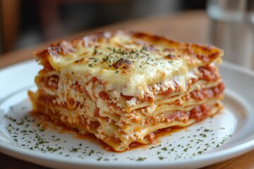 Delicious Lasagna on a Plate, Restaurant Setting