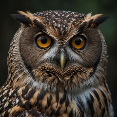 Obraz premium Take a close-up of an owl’s piercing gaze in dim lighting.