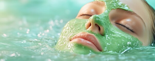 Indulge in a revitalizing spa experience with our green peel facial mask treatment This image showcases a serene moment of a Woman receiving a green peel facial mask at a beauty spa for rejuvenation