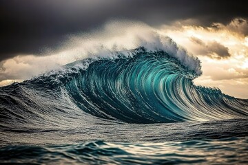 Mighty Cross Ocean Wave Crashing on a Stormy Evening

