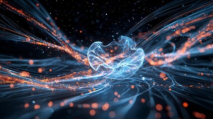 Ethereal Abstract Design with Glowing Blue and Orange Lines
