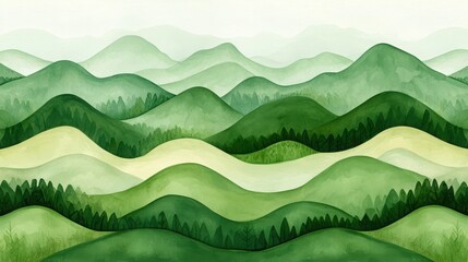 Obraz premium Seasonal festival celebrate special tradition. A serene landscape featuring rolling green hills and layered mountains in various shades of green, creating a tranquil, natural scene.