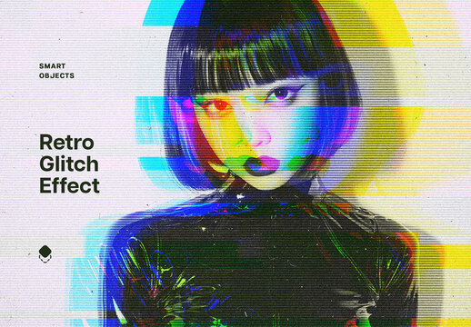Glitch Retro Photo Effect Mockup