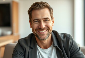 Naklejka premium Portrait of a smiling male adult with a friendly expression