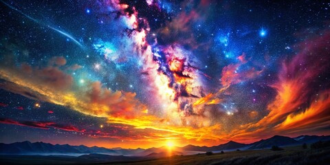 Cosmic Burst: Vibrant Nebula Landscape with Shimmering Stars