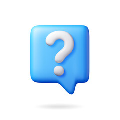 3D speech bubble with question mark isolated. Render question symbol. Square realistic icon. Concept of FAQ, support and help. Problem, survey, information. Vector illustration
