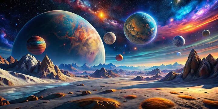 Cosmic Icescapes: Dwarf Planets & Moons in a Vibrant Solar System Landscape