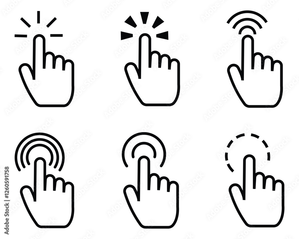 Poster hand click icon vector set. computer mouse click cursor icon set. hand click icon, load symbol. curs