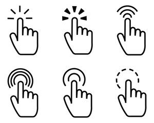Hand Click icon vector set. Computer mouse click cursor icon set. Hand click icon, Load symbol.  Cursors icons click set. Vector illustration. 