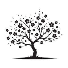 Aesthetic Cherry Blossom Tree silhouette with defined floral patterns - Cherry Blossom tree illustration - Cherry Blossom tree vector - Cherry Blossom silhouette
