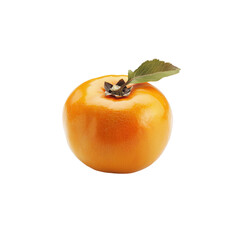 Fresh, ripe persimmon fruit with green leaf on a white background