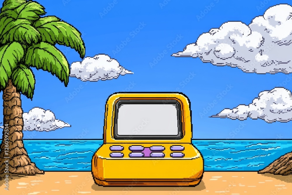 Poster a 8-bit pixel art of a digital poll voting screen, with pixelated response buttons and a retro-style