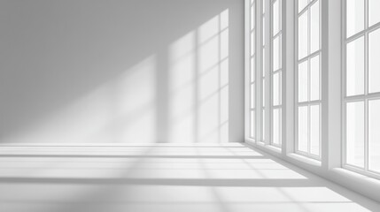 Bright Minimalist Interior: Sunlight Streaming Through Large Windows