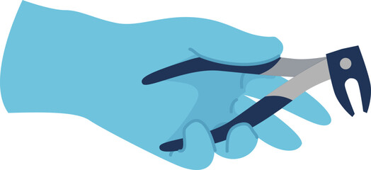 doctor's hand with blue gloves hold a medical tools