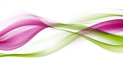 Abstract flowing waves of pink and green on a white background design